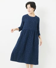 NHEEC80390 GIANNI LO GIUDICE(小さいサイズ)(メゾン ドゥ サンク) 二重織ガーゼデニムドットワンピース ネイビー