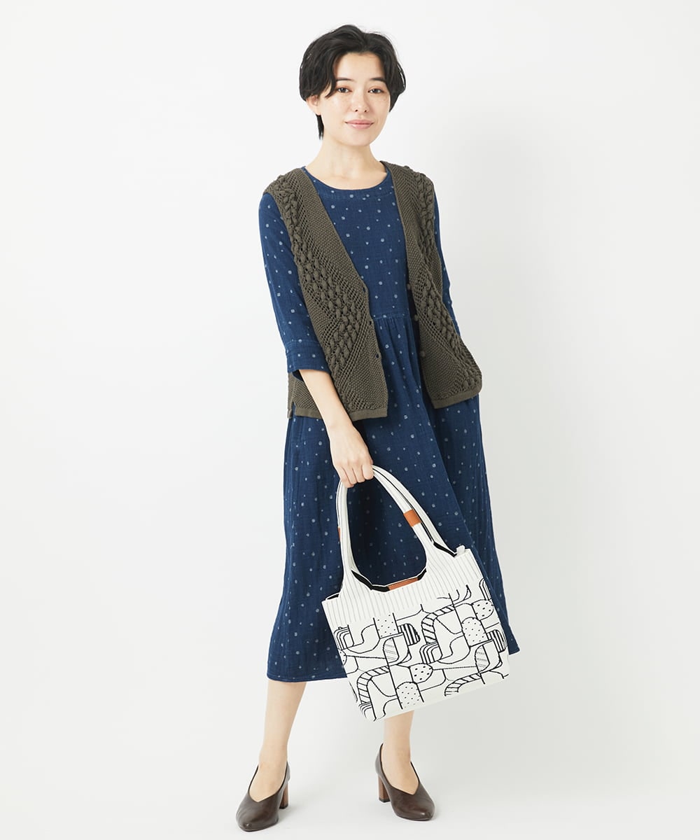 NHEEC80390 GIANNI LO GIUDICE(小さいサイズ)(メゾン ドゥ サンク) 二重織ガーゼデニムドットワンピース ネイビー