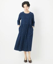 NHEEC80390 GIANNI LO GIUDICE(小さいサイズ)(メゾン ドゥ サンク) 二重織ガーゼデニムドットワンピース ネイビー