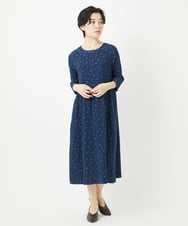 NHEEC80390 GIANNI LO GIUDICE(小さいサイズ)(メゾン ドゥ サンク) 二重織ガーゼデニムドットワンピース ネイビー