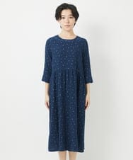 NHEEC80390 GIANNI LO GIUDICE(小さいサイズ)(メゾン ドゥ サンク) 二重織ガーゼデニムドットワンピース ネイビー