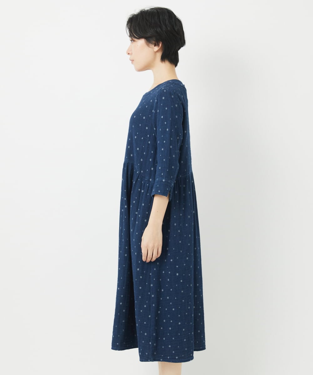NHEEC80390 GIANNI LO GIUDICE(小さいサイズ)(メゾン ドゥ サンク) 二重織ガーゼデニムドットワンピース ネイビー