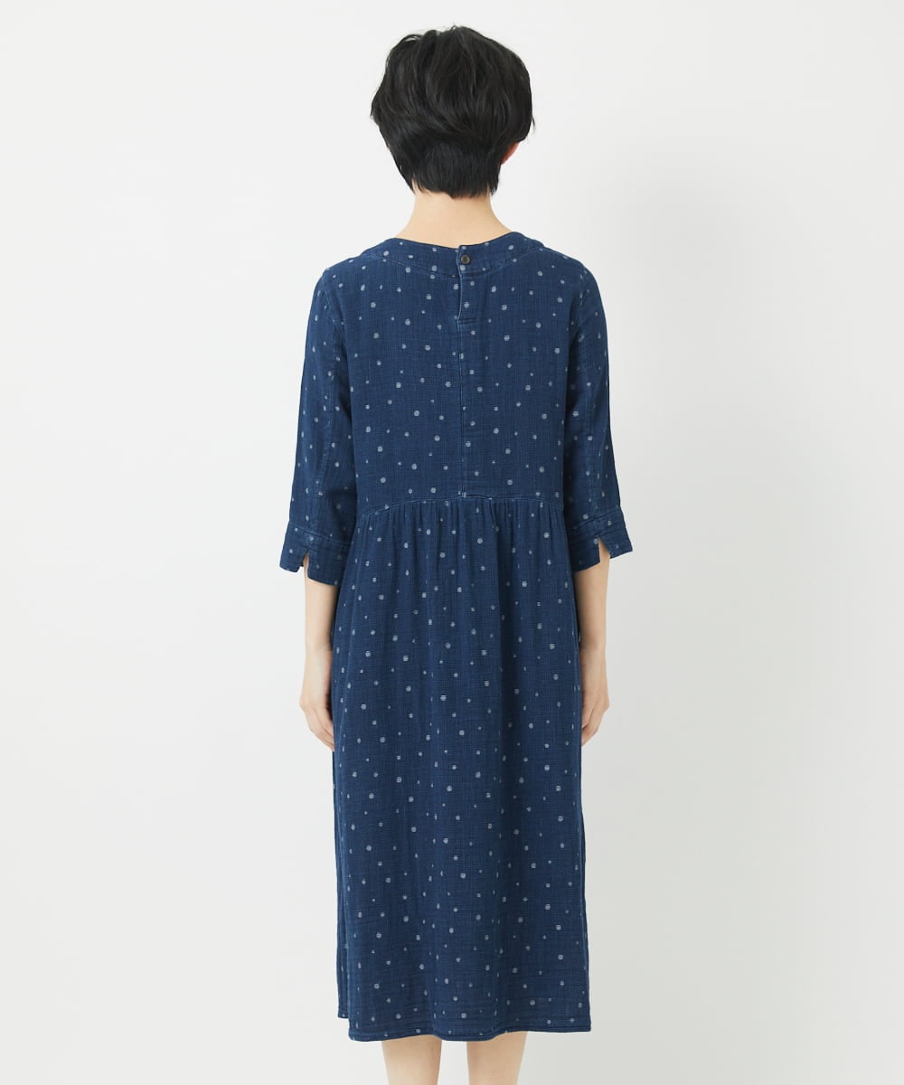 NHEEC80390 GIANNI LO GIUDICE(小さいサイズ)(メゾン ドゥ サンク) 二重織ガーゼデニムドットワンピース ネイビー