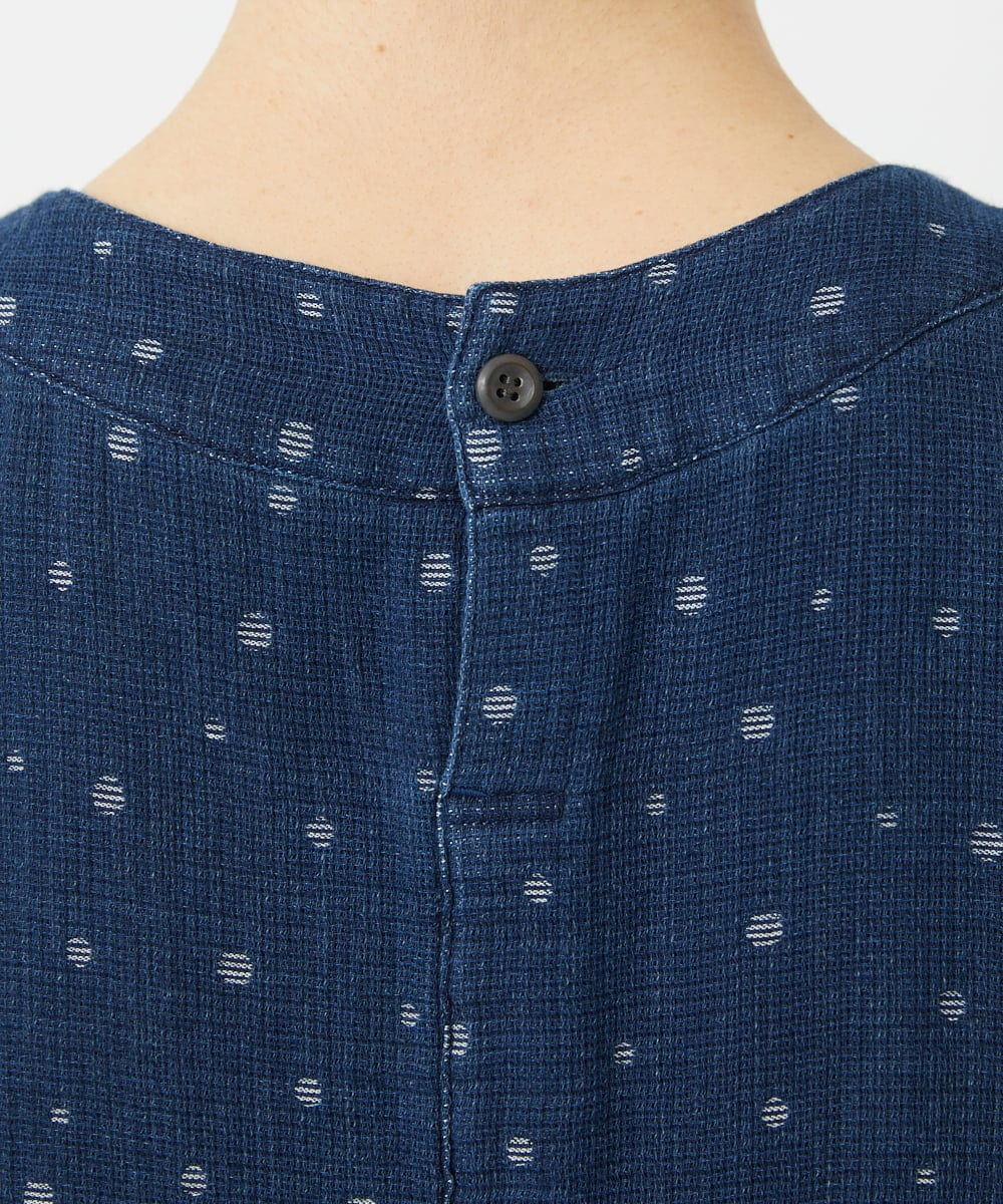 NHEEC80390 GIANNI LO GIUDICE(小さいサイズ)(メゾン ドゥ サンク) 二重織ガーゼデニムドットワンピース ネイビー