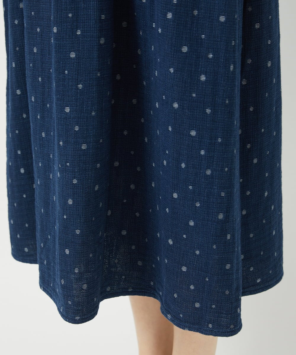 NHEEC80390 GIANNI LO GIUDICE(小さいサイズ)(メゾン ドゥ サンク) 二重織ガーゼデニムドットワンピース ネイビー