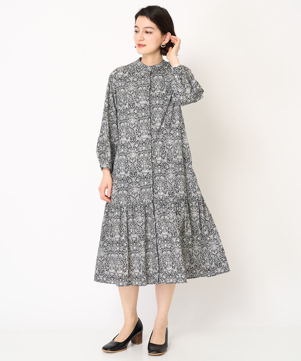 NHEEC81390 GIANNI LO GIUDICE(小さいサイズ)(メゾン ドゥ サンク) LIBERTYプリントシャツワンピース（LODDEN WOOD） ブラック系