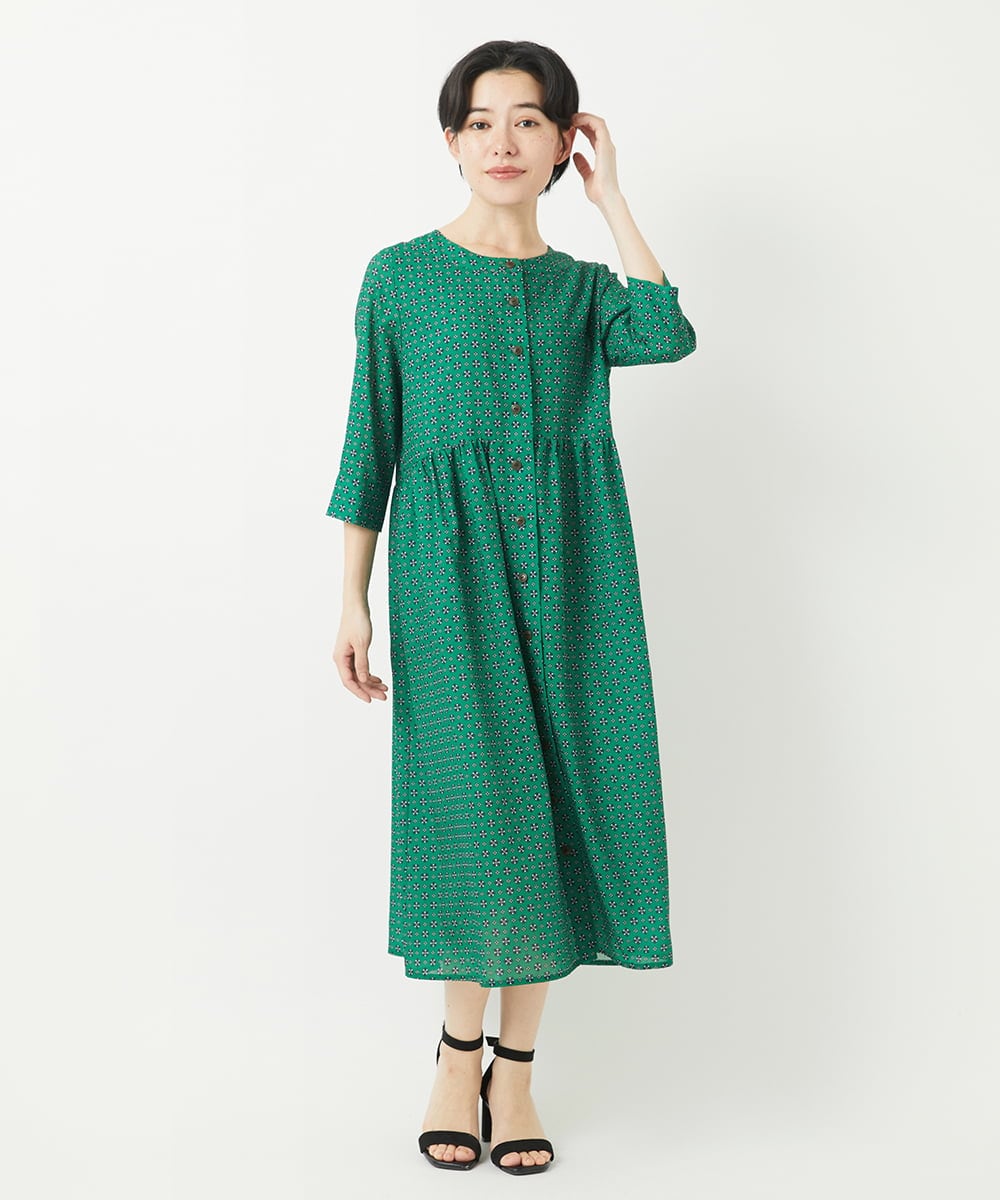 NHEGA22490 GIANNI LO GIUDICE(小さいサイズ)(メゾン ドゥ サンク) 小付き柄ワンピース グリーン系