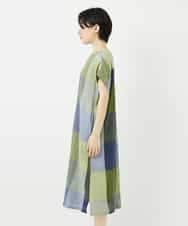 NHEGA40490 GIANNI LO GIUDICE(小さいサイズ)(メゾン ドゥ サンク) [日本製]コットンレーヨンランダムチェックワンピース グリーン系