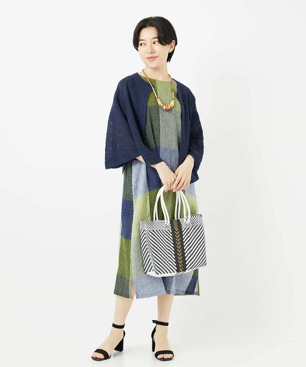 NHEGA40490 GIANNI LO GIUDICE(小さいサイズ)(メゾン ドゥ サンク) [日本製]コットンレーヨンランダムチェックワンピース グリーン系