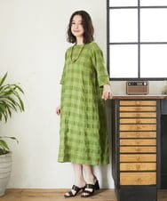 NHEGE53490 GIANNI LO GIUDICE(小さいサイズ)(メゾン ドゥ サンク) シャドーチェックワンピース グリーン