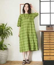 NHEGE53490 GIANNI LO GIUDICE(小さいサイズ)(メゾン ドゥ サンク) シャドーチェックワンピース グリーン