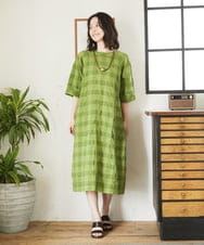 NHEGE53490 GIANNI LO GIUDICE(小さいサイズ)(メゾン ドゥ サンク) シャドーチェックワンピース グリーン