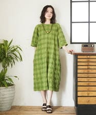 NHEGE53490 GIANNI LO GIUDICE(小さいサイズ)(メゾン ドゥ サンク) シャドーチェックワンピース グリーン