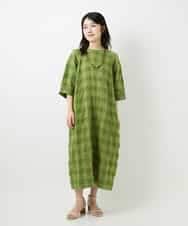 NHEGE53490 GIANNI LO GIUDICE(小さいサイズ)(メゾン ドゥ サンク) シャドーチェックワンピース グリーン