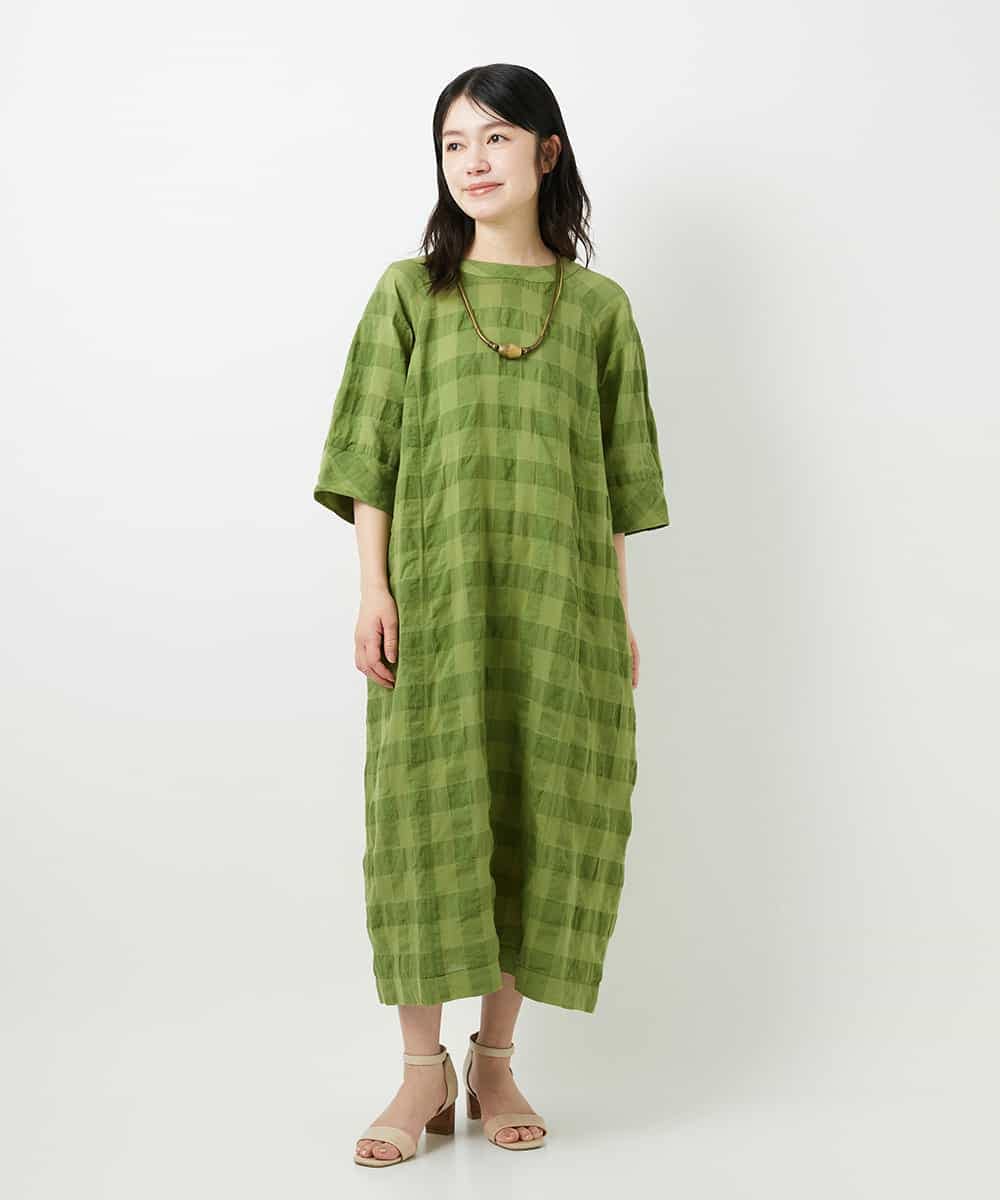 NHEGE53490 GIANNI LO GIUDICE(小さいサイズ)(メゾン ドゥ サンク) シャドーチェックワンピース グリーン