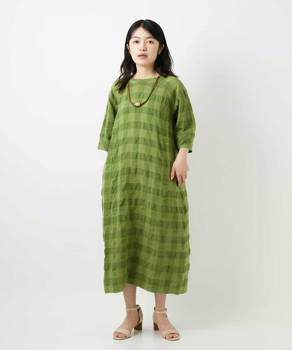 NHEGE53490 GIANNI LO GIUDICE(小さいサイズ)(メゾン ドゥ サンク) シャドーチェックワンピース グリーン