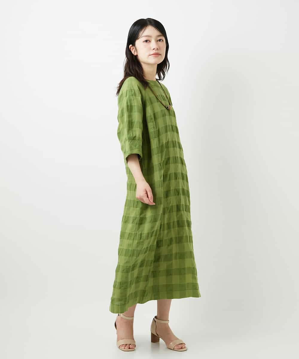 NHEGE53490 GIANNI LO GIUDICE(小さいサイズ)(メゾン ドゥ サンク) シャドーチェックワンピース グリーン