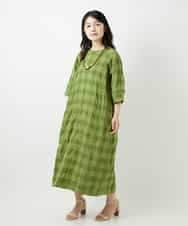 NHEGE53490 GIANNI LO GIUDICE(小さいサイズ)(メゾン ドゥ サンク) シャドーチェックワンピース グリーン