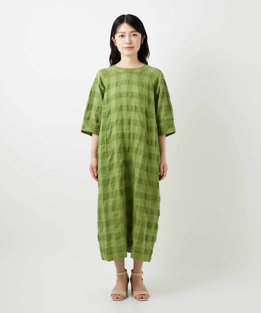 NHEGE53490 GIANNI LO GIUDICE(小さいサイズ)(メゾン ドゥ サンク) シャドーチェックワンピース グリーン