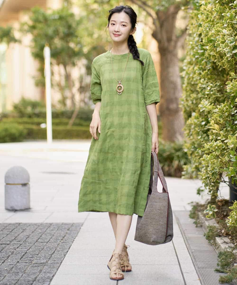 NHEGE53490 GIANNI LO GIUDICE(小さいサイズ)(メゾン ドゥ サンク) [セットアップ対応]シャドーチェックワンピース ベージュ