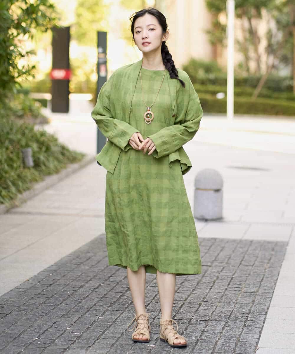 NHEGE53490 GIANNI LO GIUDICE(小さいサイズ)(メゾン ドゥ サンク) [セットアップ対応]シャドーチェックワンピース ベージュ