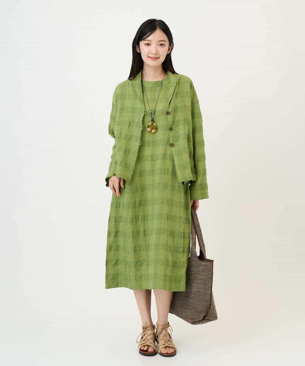 NHEGE53490 GIANNI LO GIUDICE(小さいサイズ)(メゾン ドゥ サンク) [セットアップ対応]シャドーチェックワンピース ベージュ