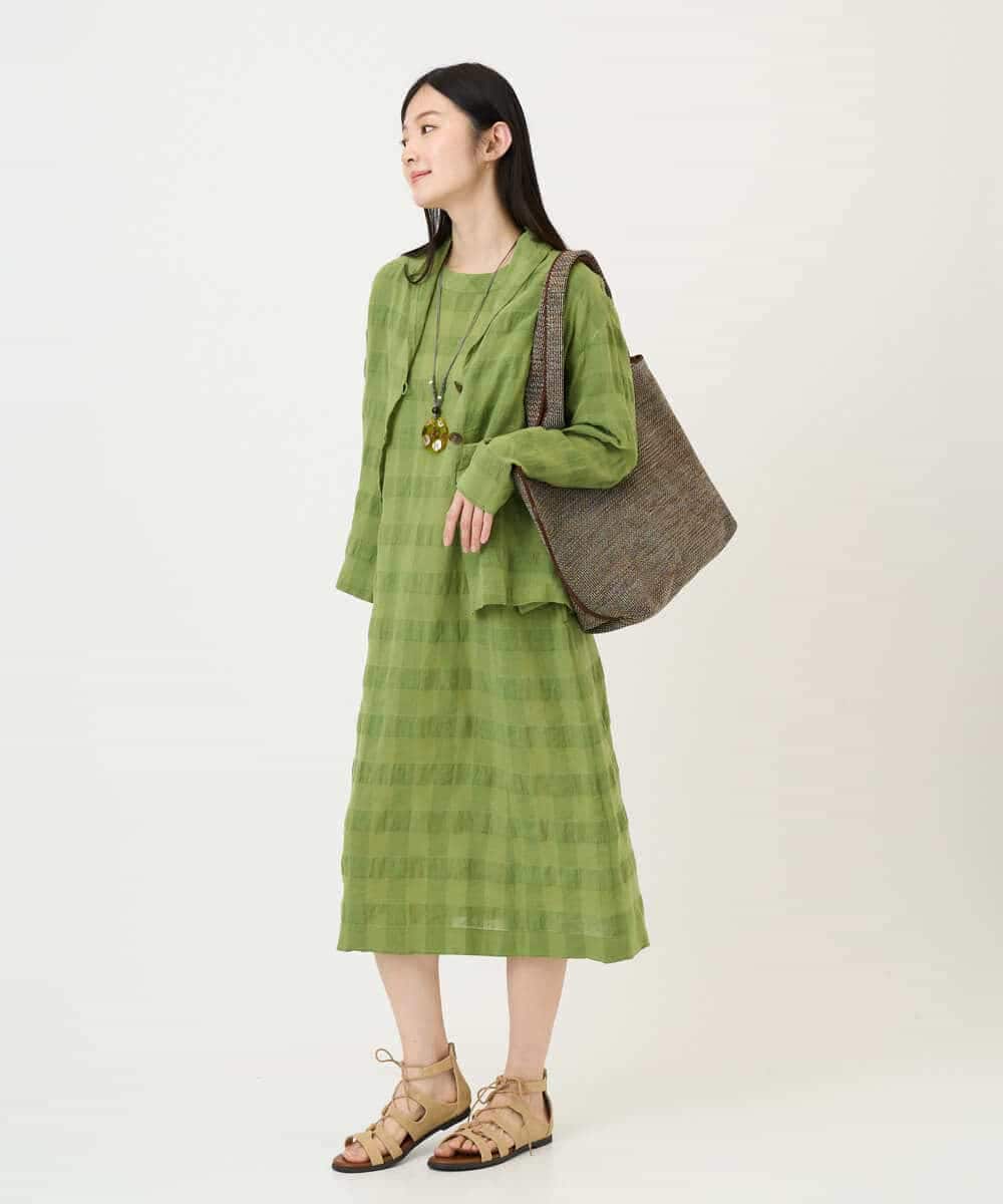 NHEGE53490 GIANNI LO GIUDICE(小さいサイズ)(メゾン ドゥ サンク) [セットアップ対応]シャドーチェックワンピース ベージュ