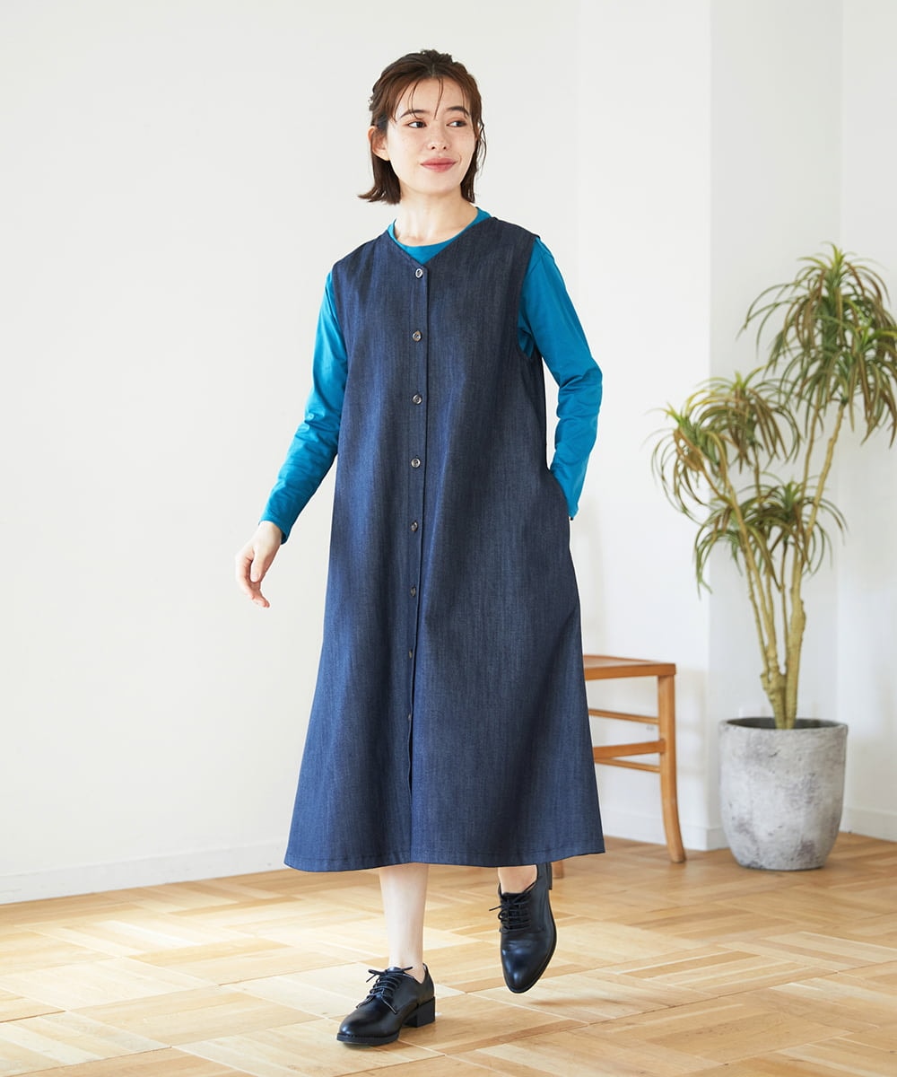 NHEGF85360 GIANNI LO GIUDICE(小さいサイズ)(メゾン ドゥ サンク) [セットアップ対応]デニムライクジャンパースカート ネイビー