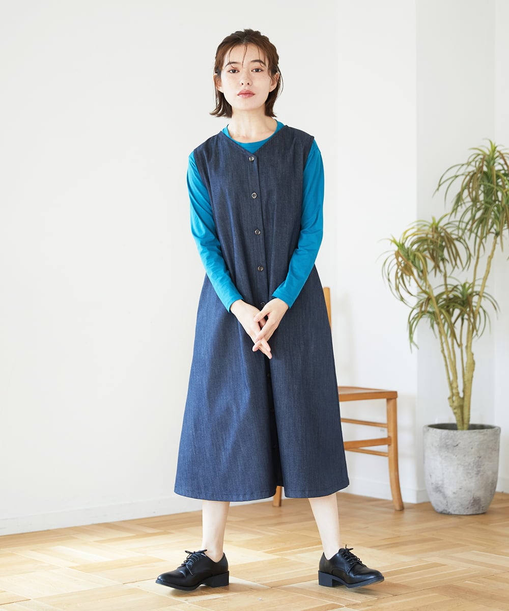 NHEGF85360 GIANNI LO GIUDICE(小さいサイズ)(メゾン ドゥ サンク) [セットアップ対応]デニムライクジャンパースカート ネイビー