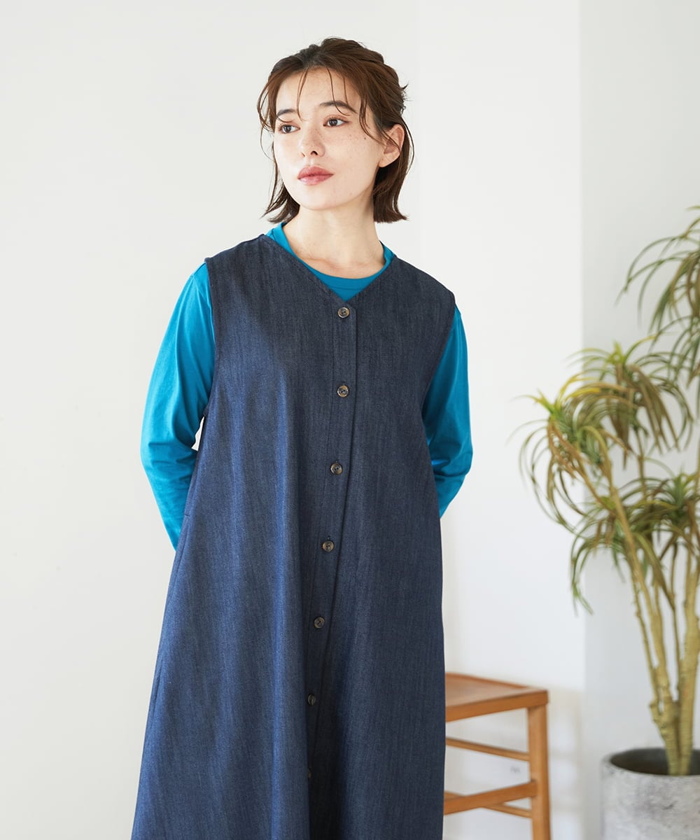 NHEGF85360 GIANNI LO GIUDICE(小さいサイズ)(メゾン ドゥ サンク) [セットアップ対応]デニムライクジャンパースカート ネイビー