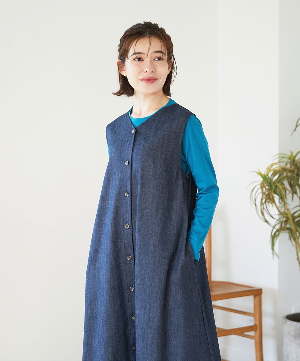 NHEGF85360 GIANNI LO GIUDICE(小さいサイズ)(メゾン ドゥ サンク) [セットアップ対応]デニムライクジャンパースカート ネイビー