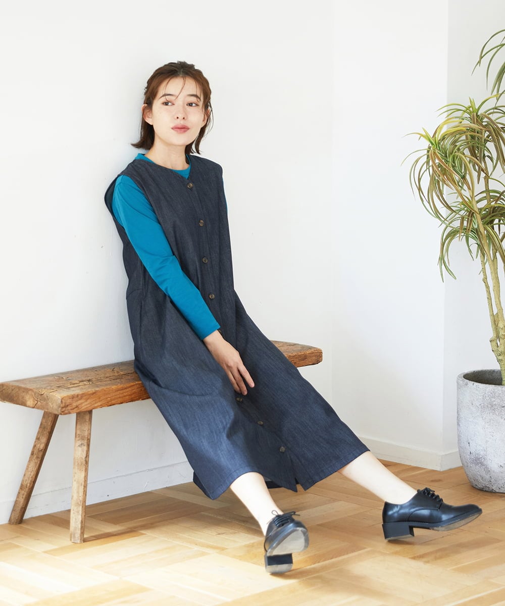 NHEGF85360 GIANNI LO GIUDICE(小さいサイズ)(メゾン ドゥ サンク) [セットアップ対応]デニムライクジャンパースカート ネイビー