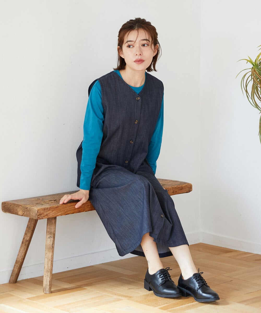 NHEGF85360 GIANNI LO GIUDICE(小さいサイズ)(メゾン ドゥ サンク) [セットアップ対応]デニムライクジャンパースカート ネイビー