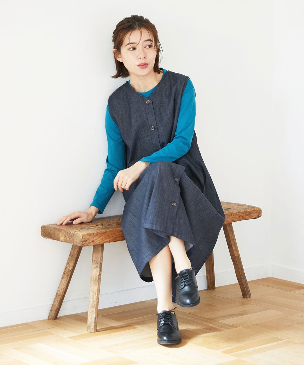 NHEGF85360 GIANNI LO GIUDICE(小さいサイズ)(メゾン ドゥ サンク) [セットアップ対応]デニムライクジャンパースカート ネイビー