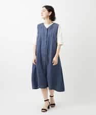 NHEGF87390 GIANNI LO GIUDICE(小さいサイズ)(メゾン ドゥ サンク) デニム調リネンジャンパースカート ネイビー