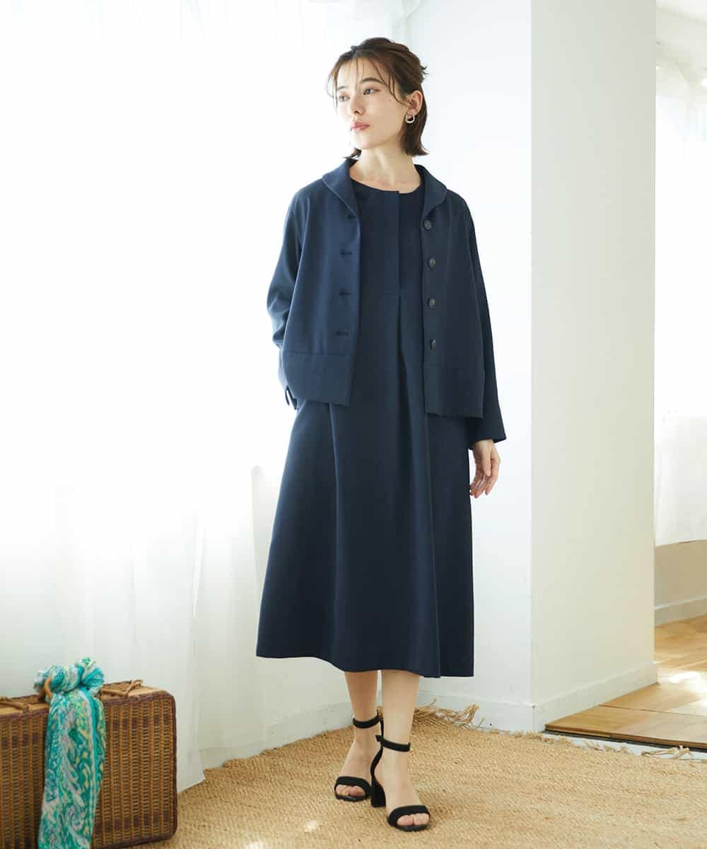 NHEGF88330 GIANNI LO GIUDICE(小さいサイズ)(メゾン ドゥ サンク) [セットアップ対応]リネンライクワンピース ライトグレー