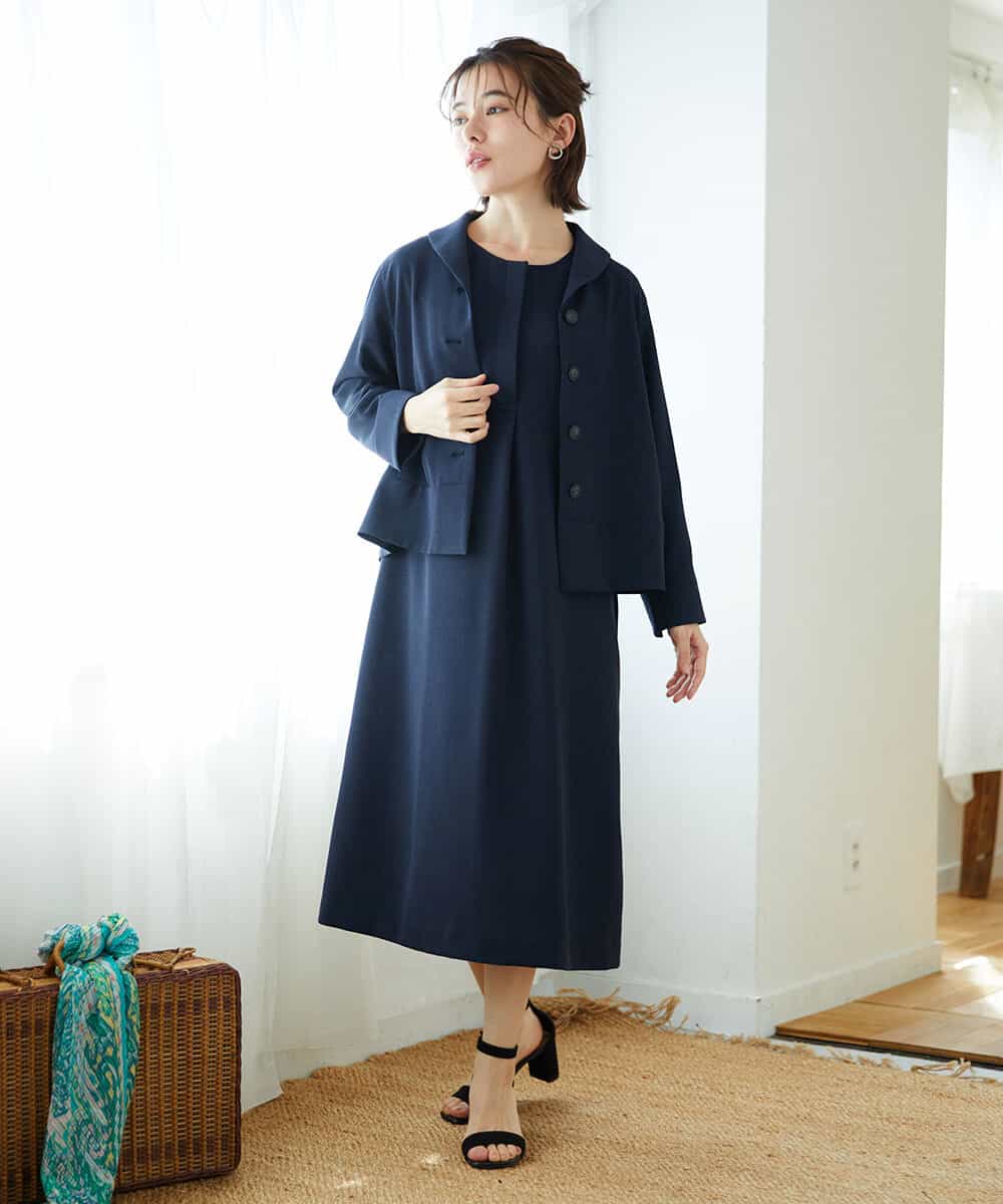 NHEGF88330 GIANNI LO GIUDICE(小さいサイズ)(メゾン ドゥ サンク) [セットアップ対応]リネンライクワンピース ライトグレー