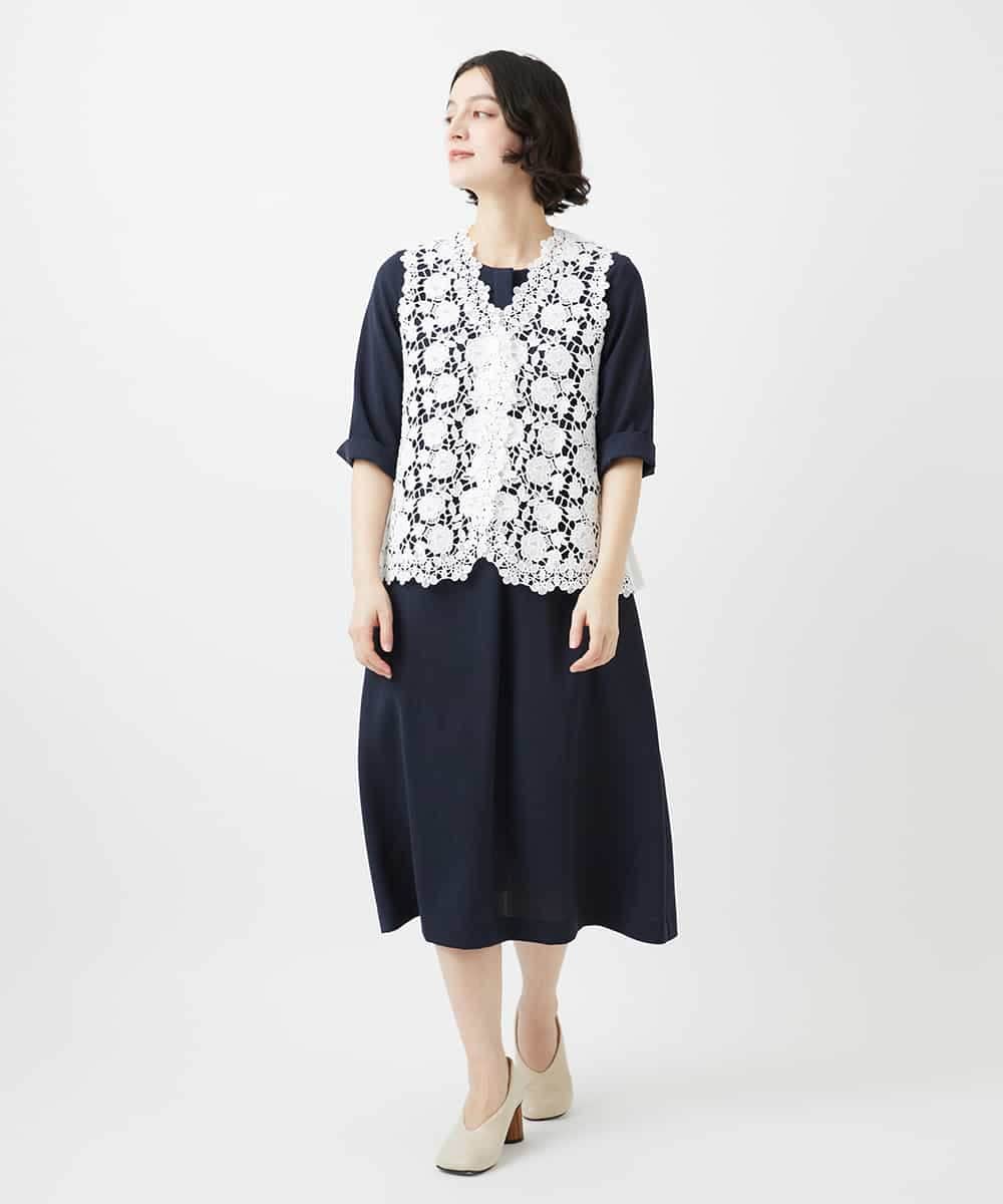 NHEGF88330 GIANNI LO GIUDICE(小さいサイズ)(メゾン ドゥ サンク) [セットアップ対応]リネンライクワンピース ライトグレー