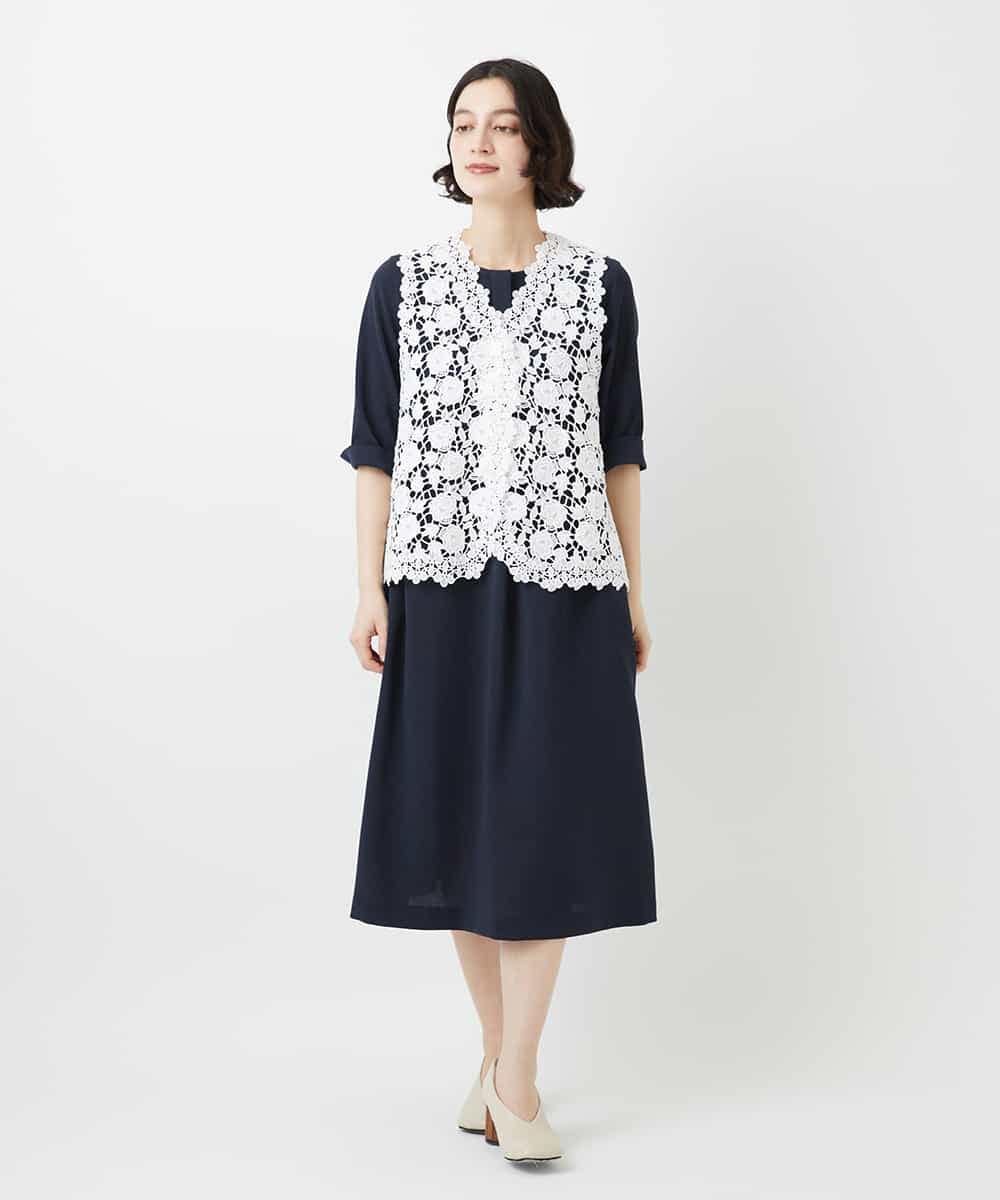 NHEGF88330 GIANNI LO GIUDICE(小さいサイズ)(メゾン ドゥ サンク) [セットアップ対応]リネンライクワンピース ライトグレー