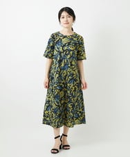 NHEGF95330 GIANNI LO GIUDICE(小さいサイズ)(メゾン ドゥ サンク) リーフプリントワンピース マスタード系