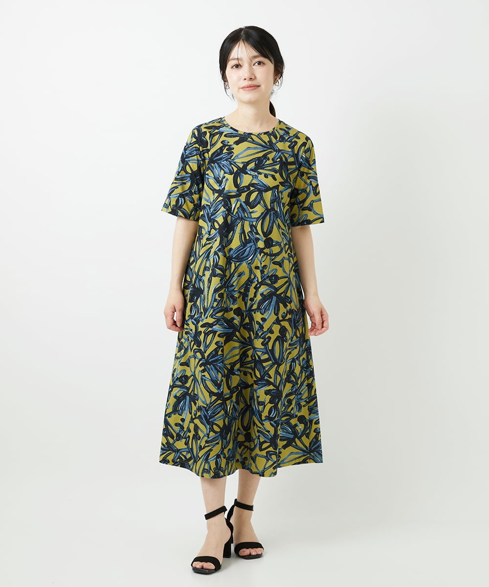 NHEGF95330 GIANNI LO GIUDICE(小さいサイズ)(メゾン ドゥ サンク) リーフプリントワンピース マスタード系