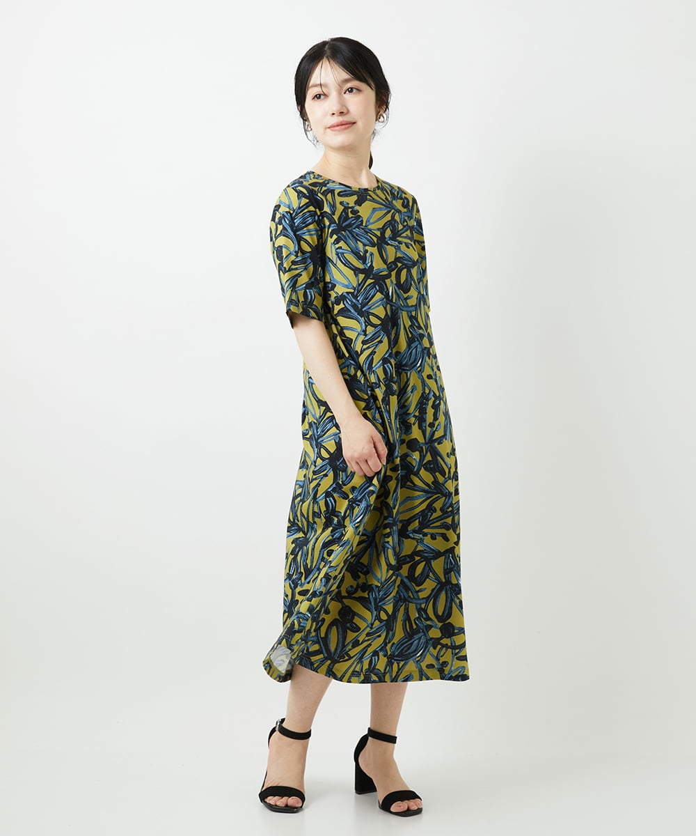 NHEGF95330 GIANNI LO GIUDICE(小さいサイズ)(メゾン ドゥ サンク) リーフプリントワンピース アイボリー系