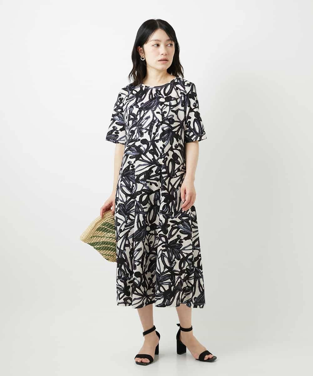 NHEGF95330 GIANNI LO GIUDICE(小さいサイズ)(メゾン ドゥ サンク) リーフプリントワンピース アイボリー系