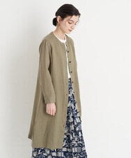 NHEGU82270 GIANNI LO GIUDICE(小さいサイズ)(メゾン ドゥ サンク) [イタリア製生地使用]リネンロングシャツブラウス カーキ