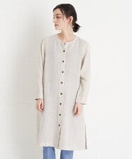 NHEGU82270 GIANNI LO GIUDICE(小さいサイズ)(メゾン ドゥ サンク) [イタリア製生地使用]リネンロングシャツブラウス ライトベージュ
