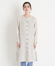 NHEGU82270 GIANNI LO GIUDICE(小さいサイズ)(メゾン ドゥ サンク) [イタリア製生地使用]リネンロングシャツブラウス ライトベージュ