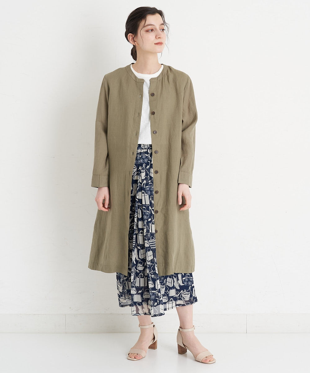 NHEGU82270 GIANNI LO GIUDICE(小さいサイズ)(メゾン ドゥ サンク) [イタリア製生地使用]リネンロングシャツブラウス ライトベージュ