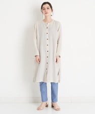 NHEGU82270 GIANNI LO GIUDICE(小さいサイズ)(メゾン ドゥ サンク) [イタリア製生地使用]リネンロングシャツブラウス ライトベージュ