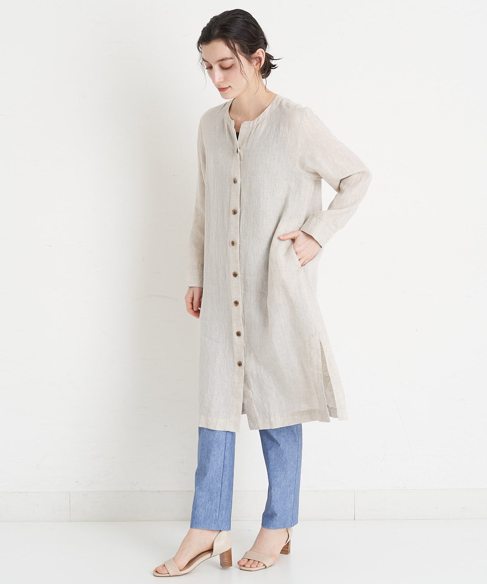NHEGU82270 GIANNI LO GIUDICE(小さいサイズ)(メゾン ドゥ サンク) [イタリア製生地使用]リネンロングシャツブラウス ライトベージュ