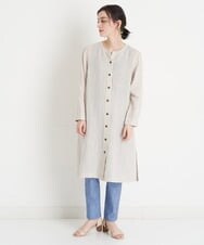 NHEGU82270 GIANNI LO GIUDICE(小さいサイズ)(メゾン ドゥ サンク) [イタリア製生地使用]リネンロングシャツブラウス ライトベージュ